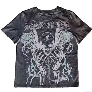 Doomed Graphic Skull Wings Black Men's T-Shirt